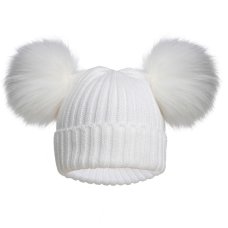 H688-W: White Ribbed Hat w/Pom Poms (0-12M)